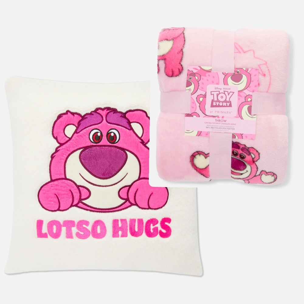 NWT Primark Disney Primark Toy Story Lotso Throw Blanket & Cuahion Pillow 2 Set